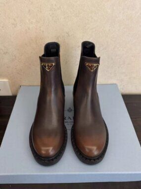 Prada Monolith Chelsea Boots Brown Leather